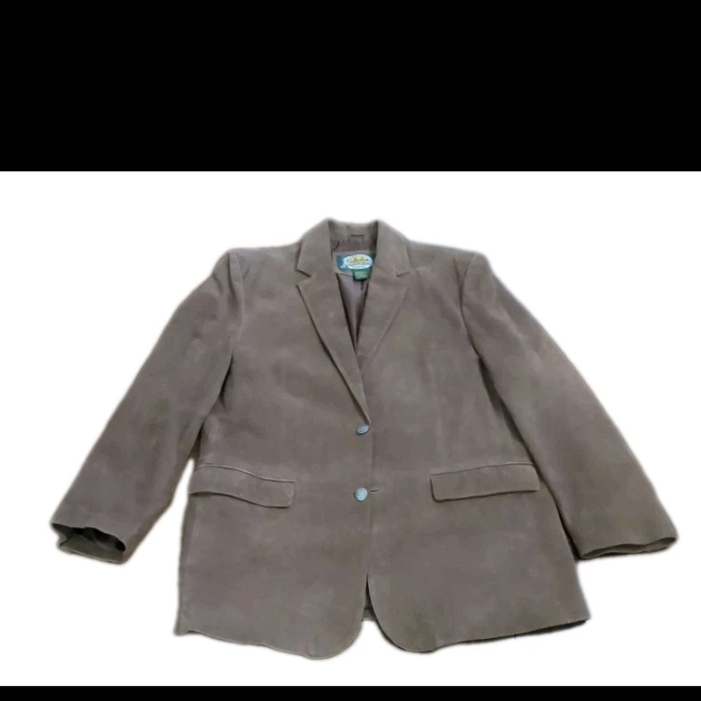 Cabela’s Suede Leather Blazer Jacket Sport Coat Lined Silver Buffalo Buttons 44R